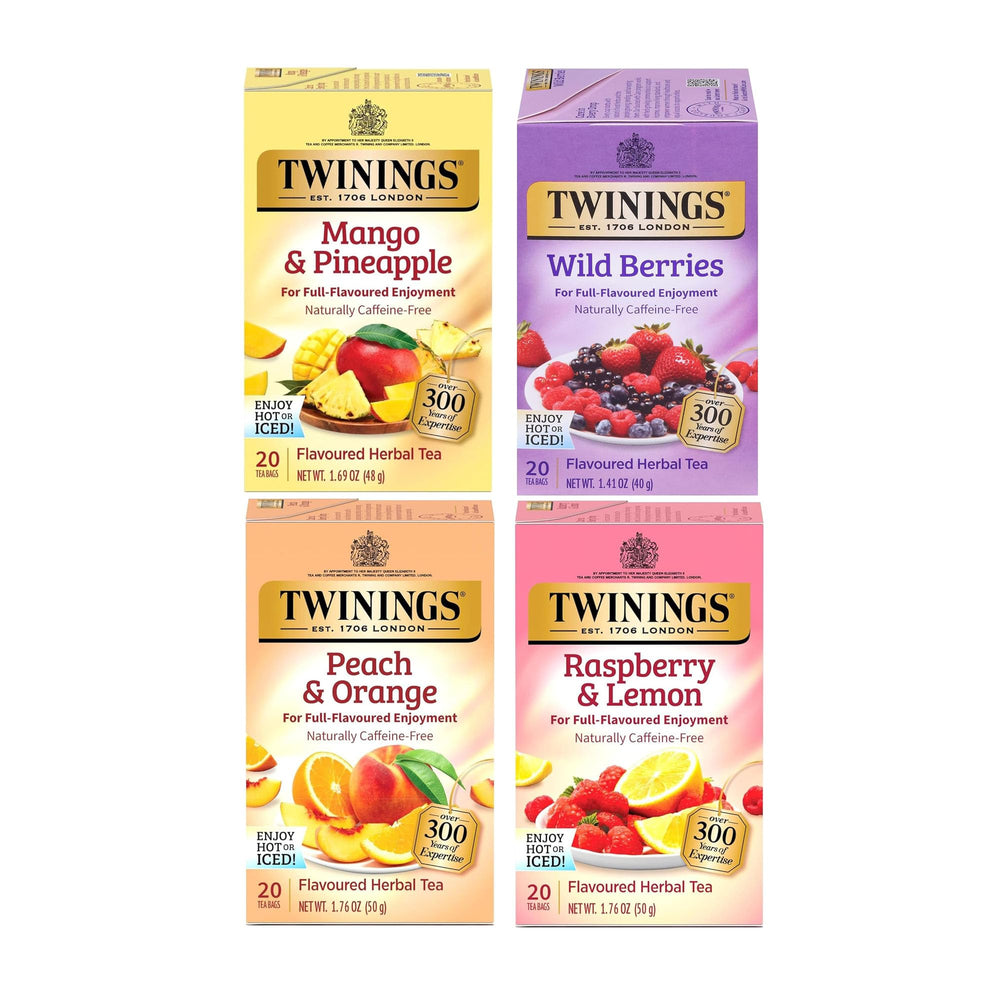 Twinings front packaging showing herbal variety and benefits