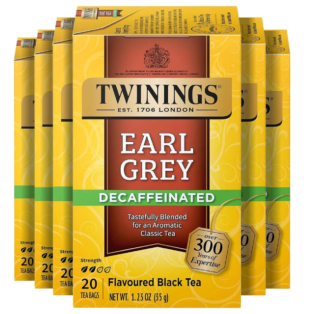 Twinings Decaffeinated Earl Grey Black Tea Bags 6-Pack (120 Individually Wrapped)