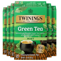 Twinings front packaging showing 120 mint green tea bags and benefits
