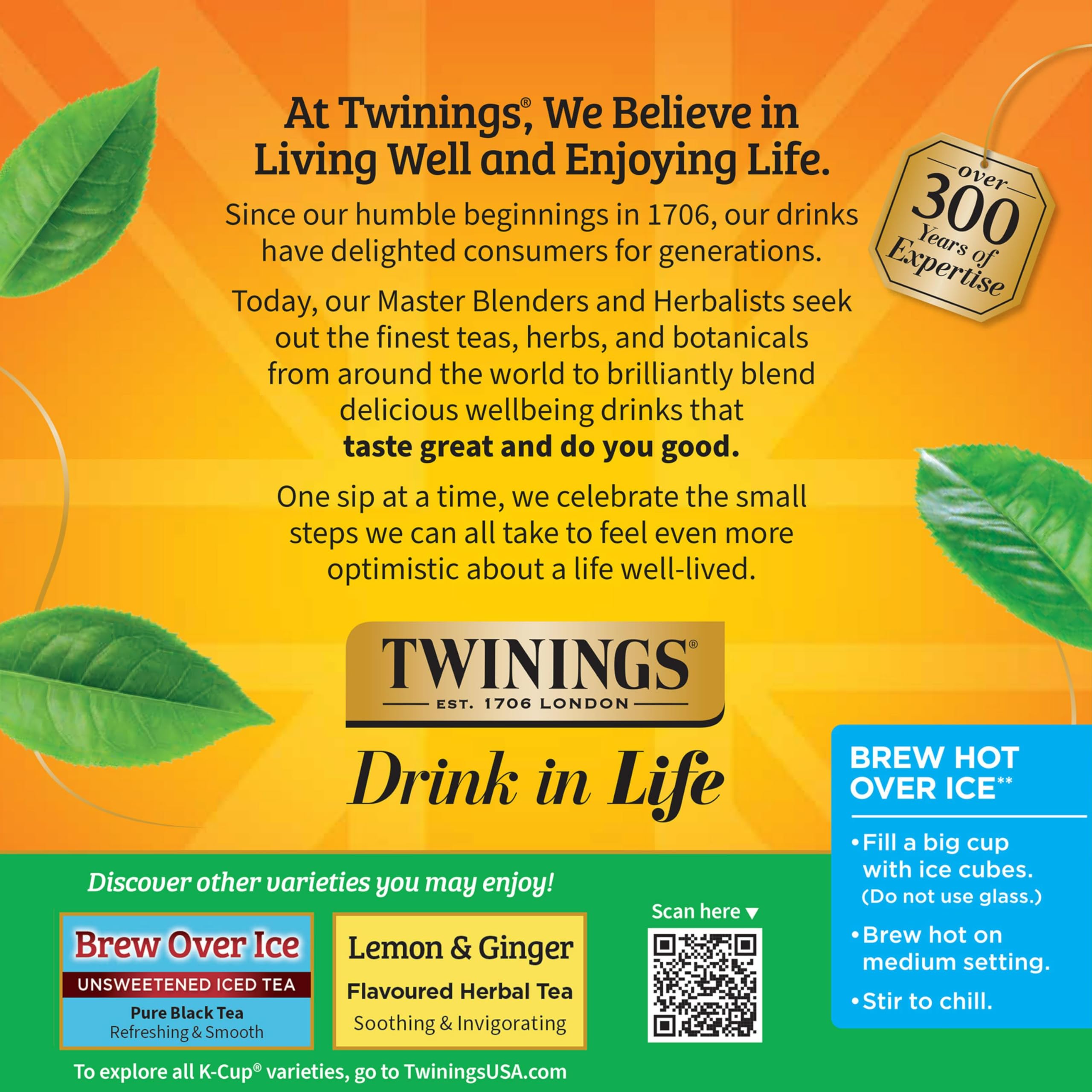 Mug of hot Twinings green tea brewed from K-Cup showing warming aroma benefit