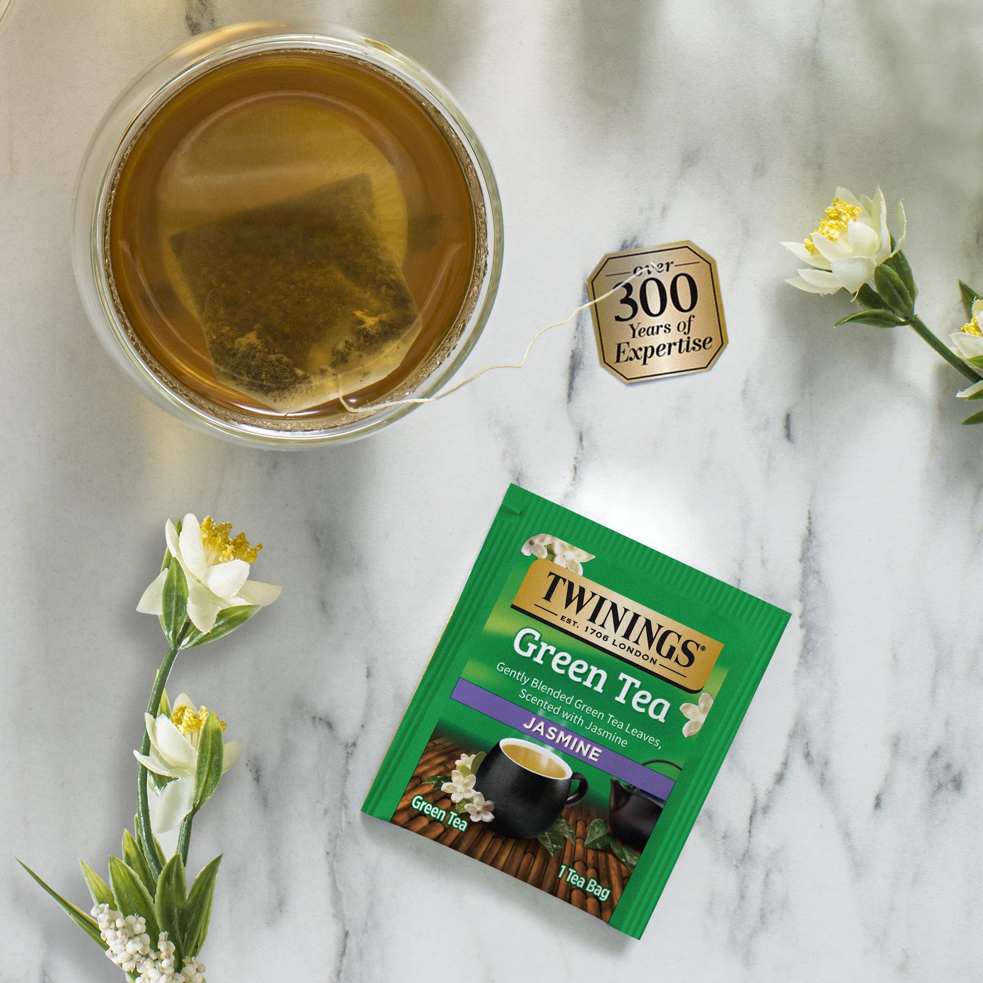 Twinings individually wrapped sachets in hand for convenient brewing