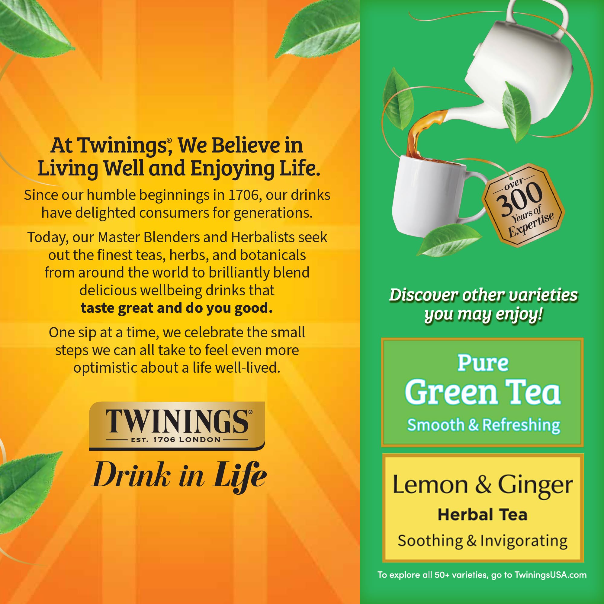 Tea bags beside ruler for scale illustrating Twinings convenient 100-count supply