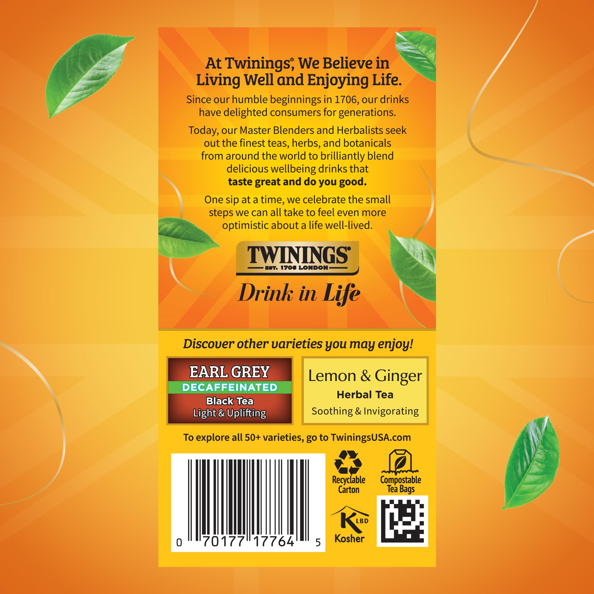 Six-pack of Twinings boxes next to a ruler showing quantity and convenient bulk value