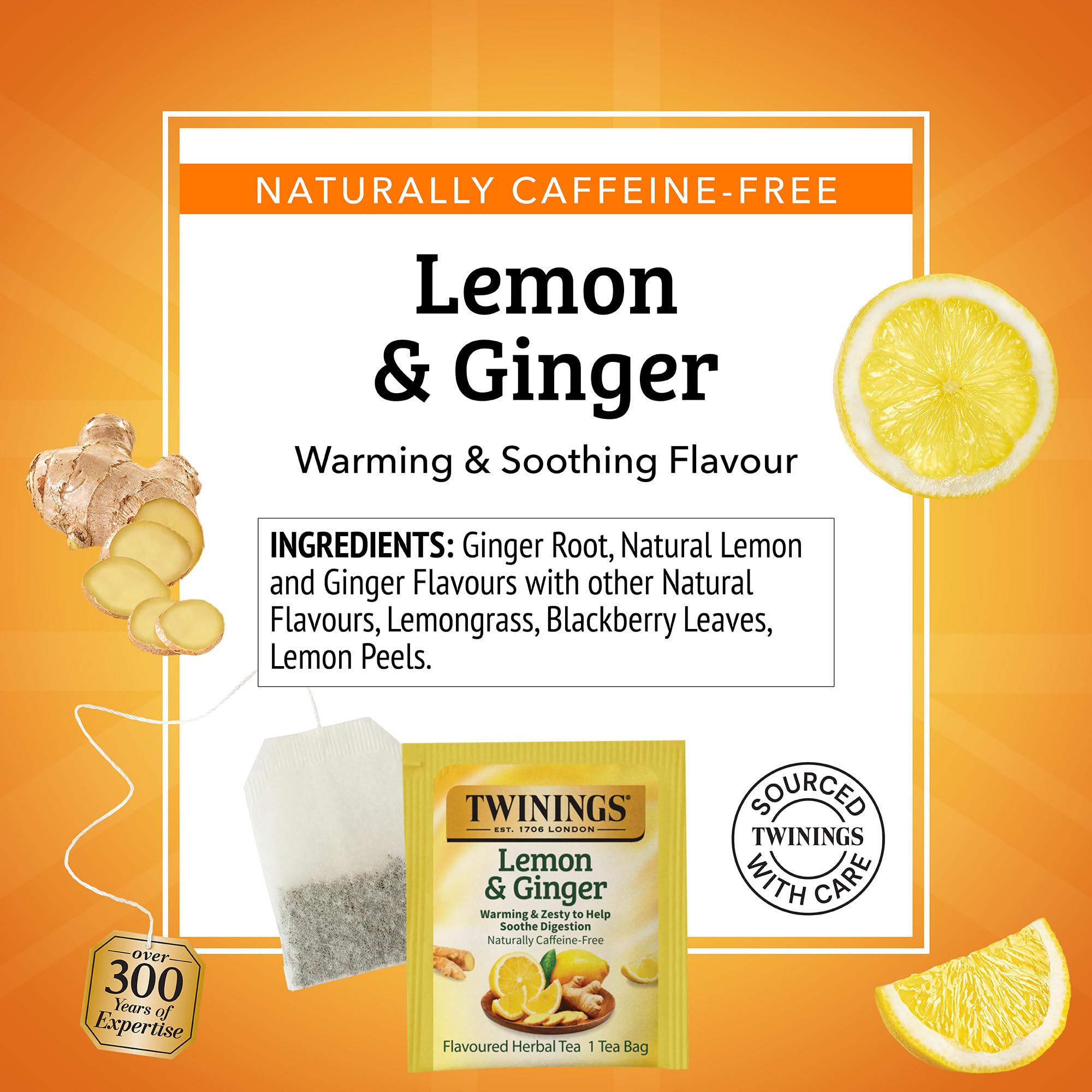 Twinings brewed hot cup with steam highlighting warming lemon ginger comfort
