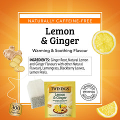 Twinings brewed hot cup with steam highlighting warming lemon ginger comfort