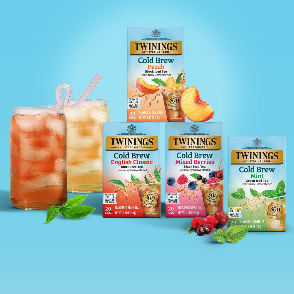 Twinings six-pack boxes lined up to show total 120 tea bags supply