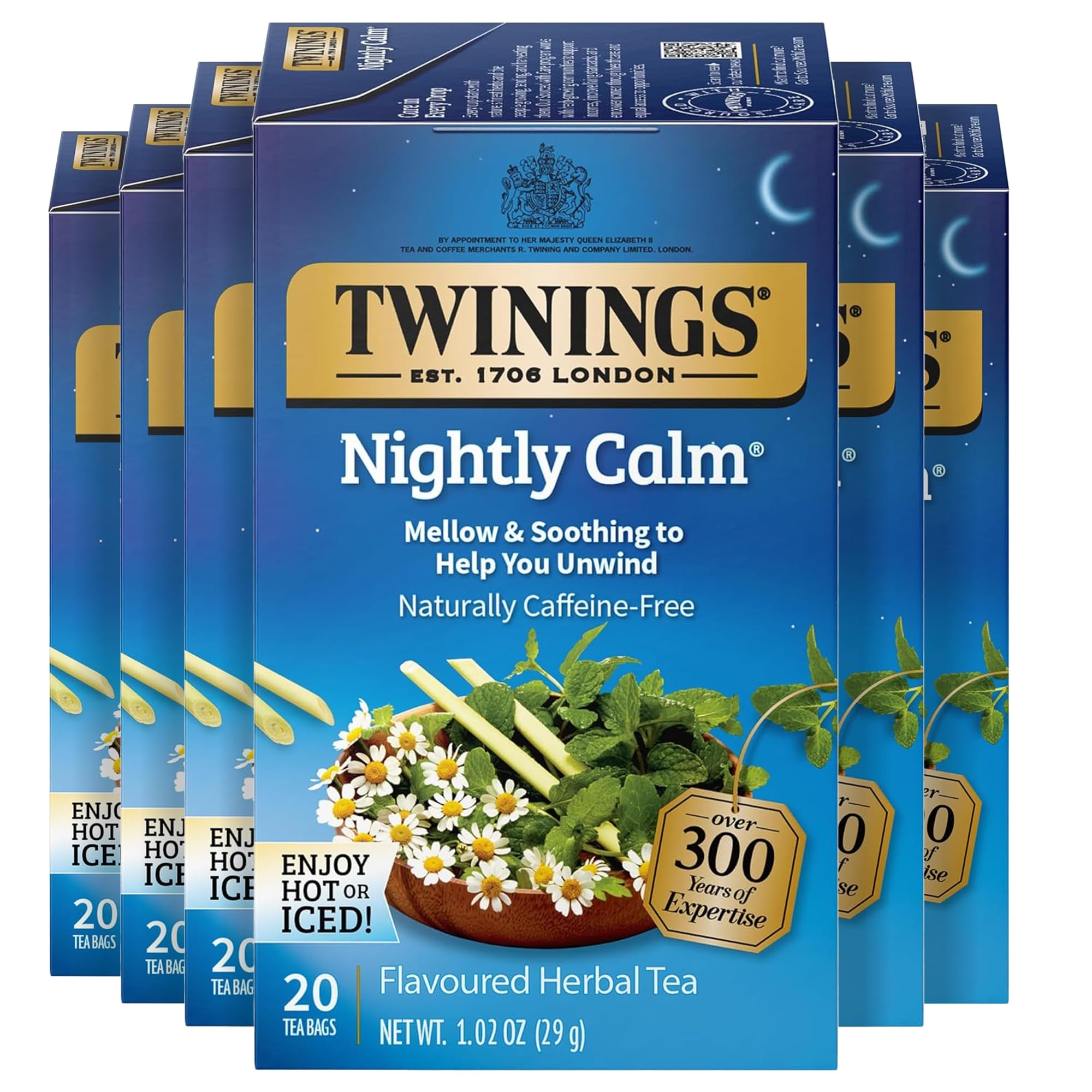 Twinings Nightly Calm front box showing branding and 20-count pack, helps identify product