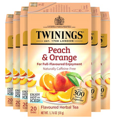 Twinings front box display showing six peach and orange tea boxes for easy storage and gifting