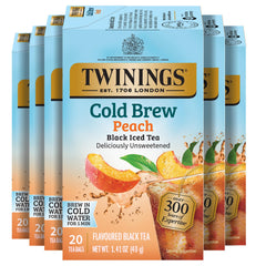 Twinings front box showing peach cold brew black tea, convenient bulk pack