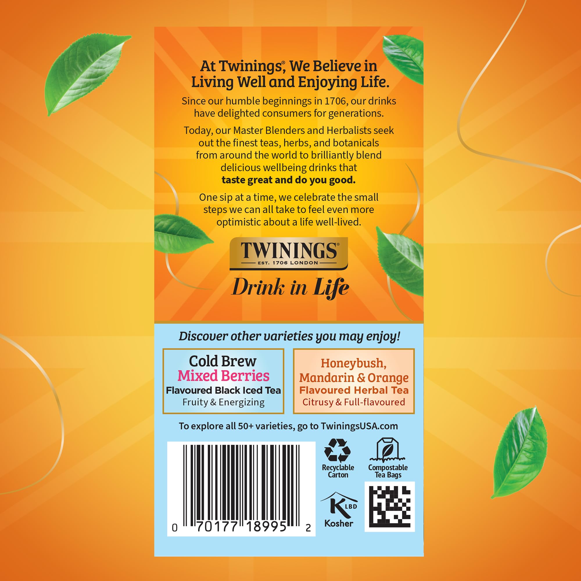Twinings ingredient and sourcing label showing quality-sourced black tea