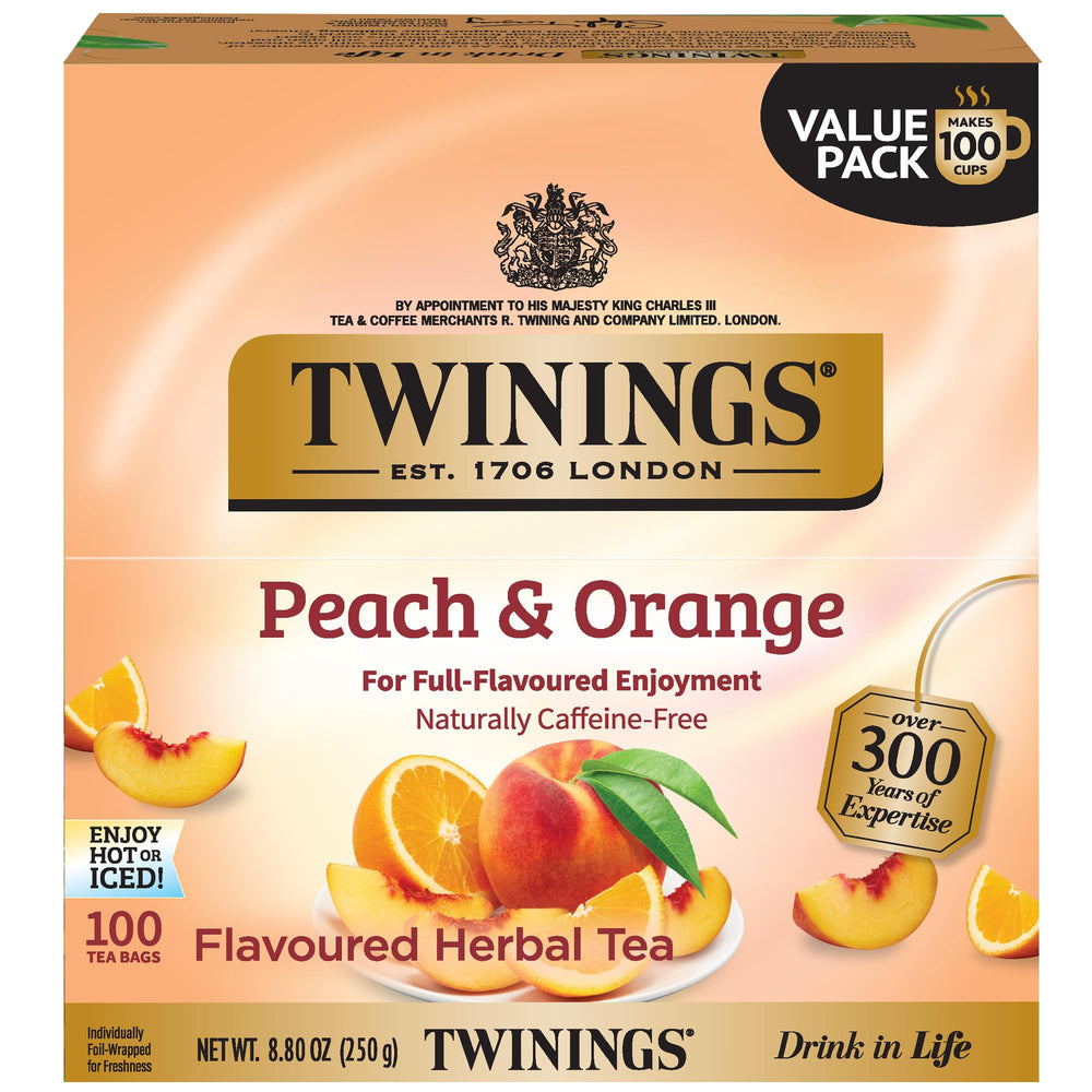 Twinings front packaging showing 100-count and fruity benefits