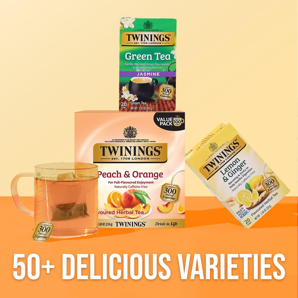Twinings pack beside a ruler showing scale and value per pack