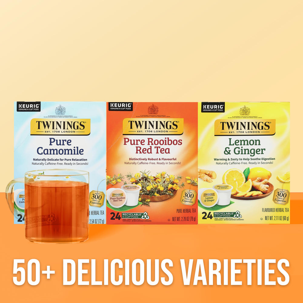 hand holding a Twinings K-Cup pod for scale showing single-serve convenience