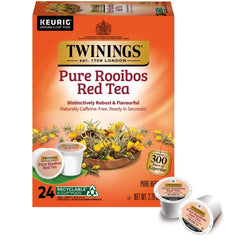 Twinings front packaging of Pure Rooibos K-Cup pods showing 24-count and benefits