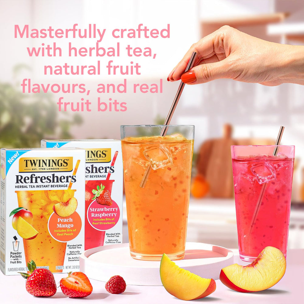 Twinings real fruit bits visible, demonstrating natural texture and authentic ingredients
