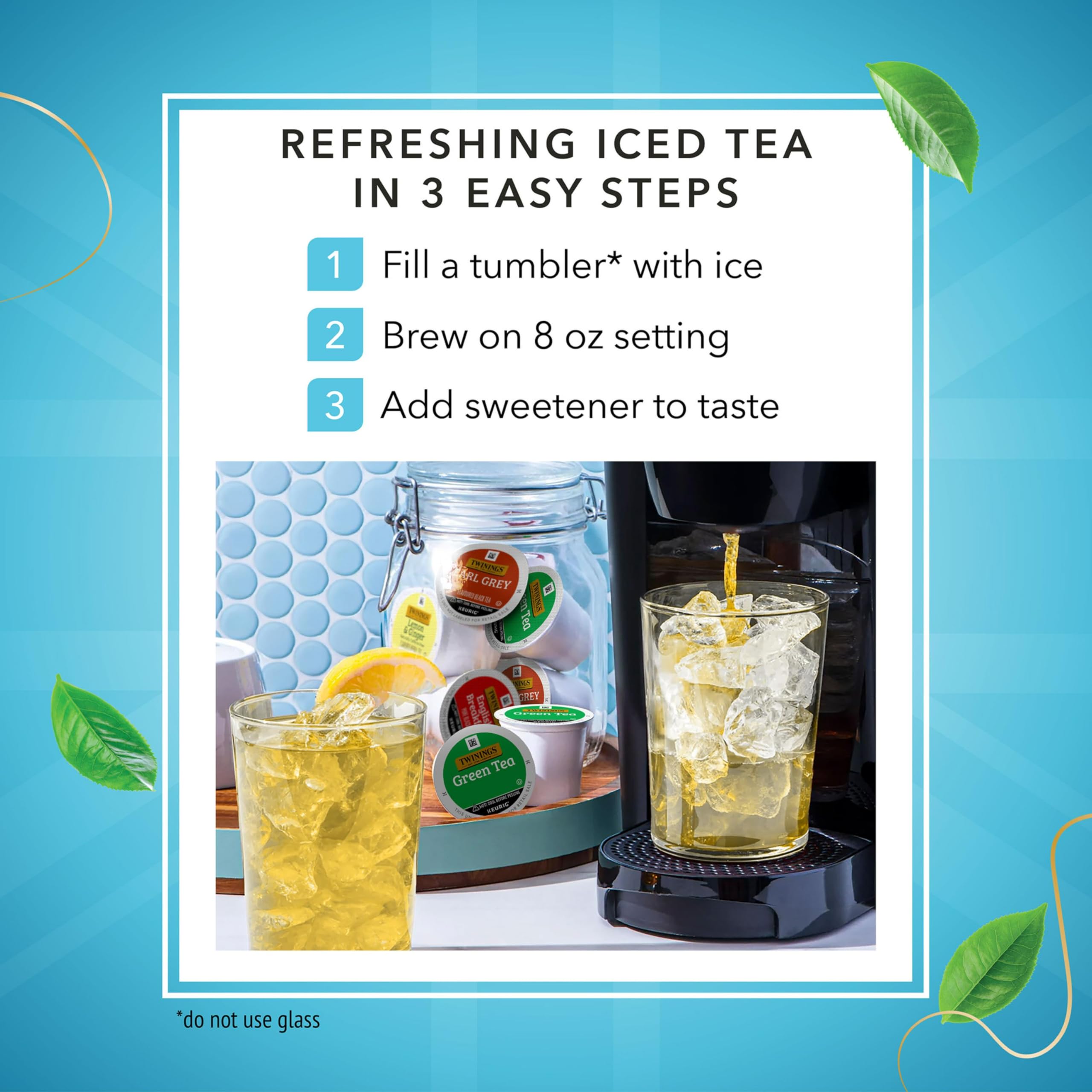 Pods next to measuring cup to show Twinings single-serve portion control benefit