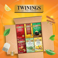 Twinings single box close-up displaying flavor name and easy storage benefit