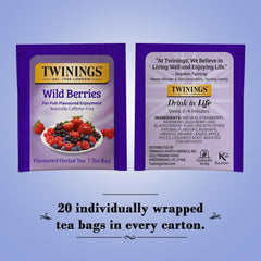Twinings tea bag close-up with string and tag highlighting freshness and convenience