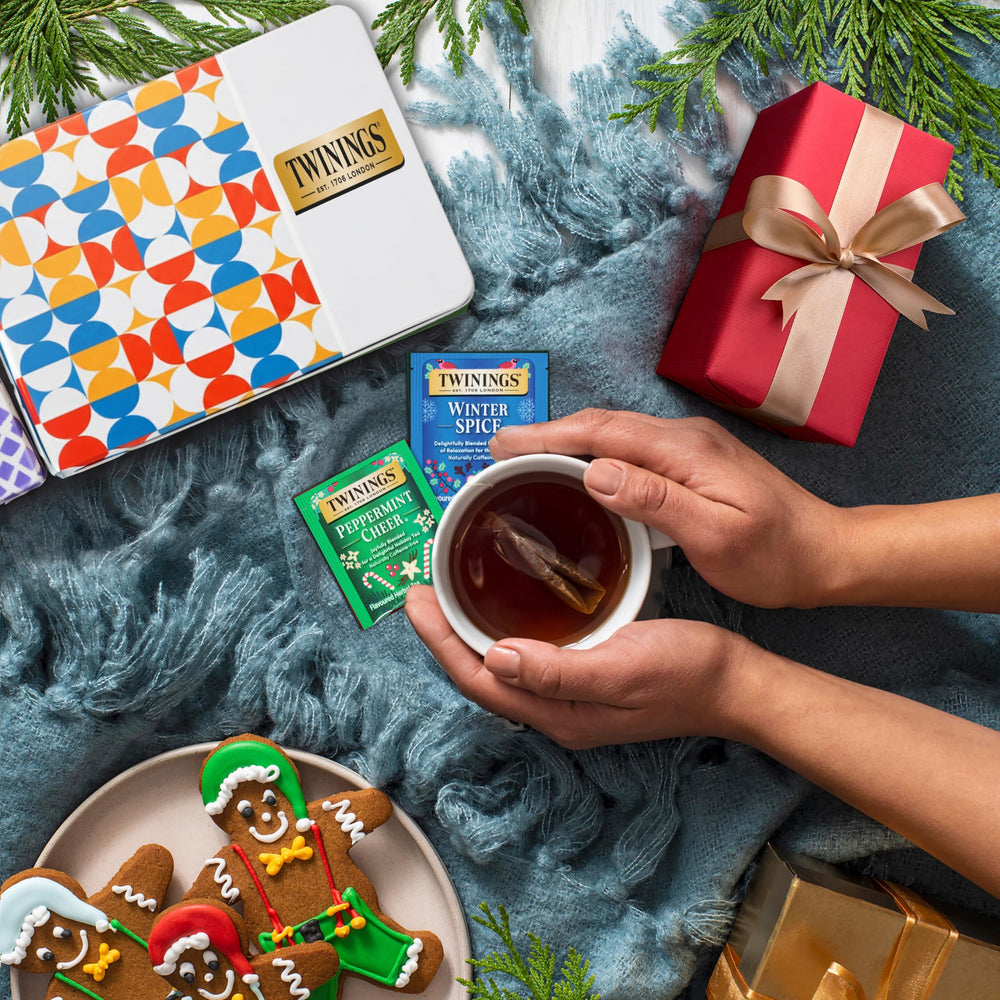 Twinings Winter Spice Herbal steeped in white cup showing aromatic, caffeine-free option