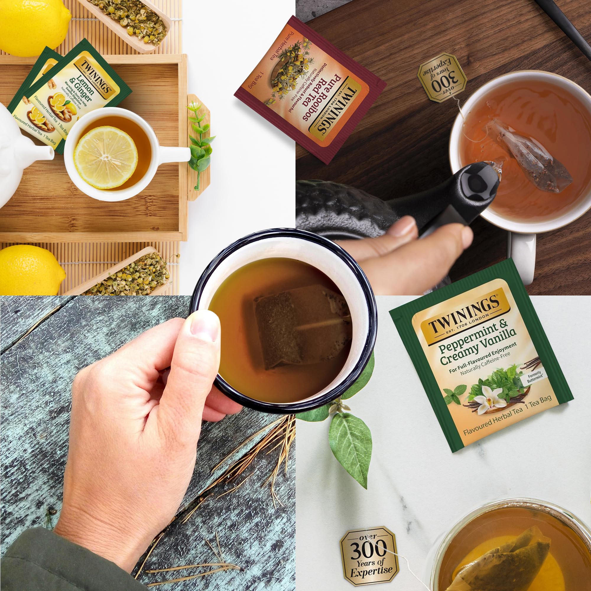 Twinings individually wrapped bag detail showing freshness and convenience