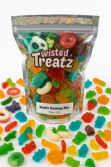 TwistedTreatz front of bag showing colorful gummies and resealable freshness