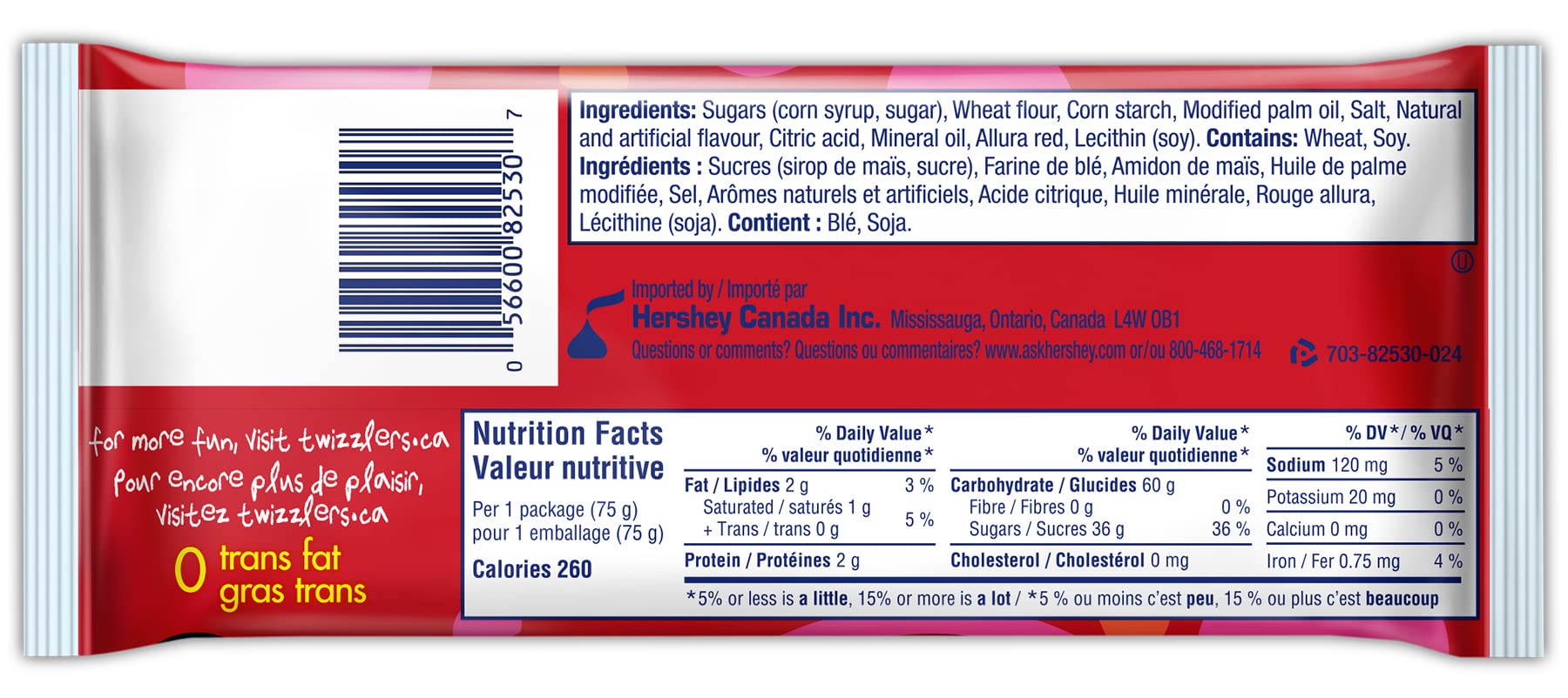 Hand holding a Twizzlers 75 g bag for scale, showing portable single-serve benefit
