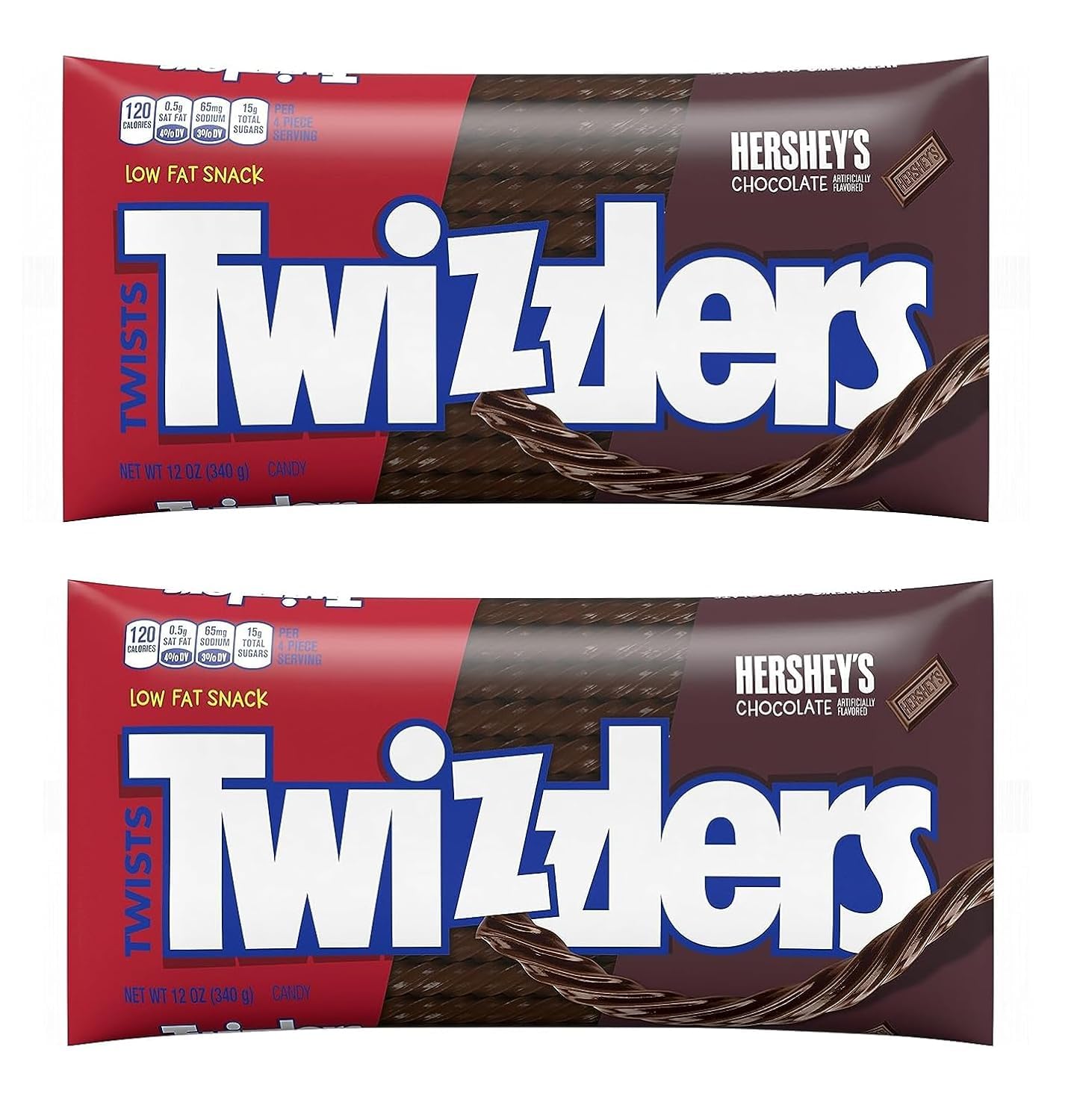 Twizzlers front packaging showing two 12 oz bags and convenient resealable design