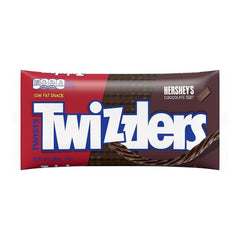 Twizzlers open bag with chocolate twists spilling out ready to share