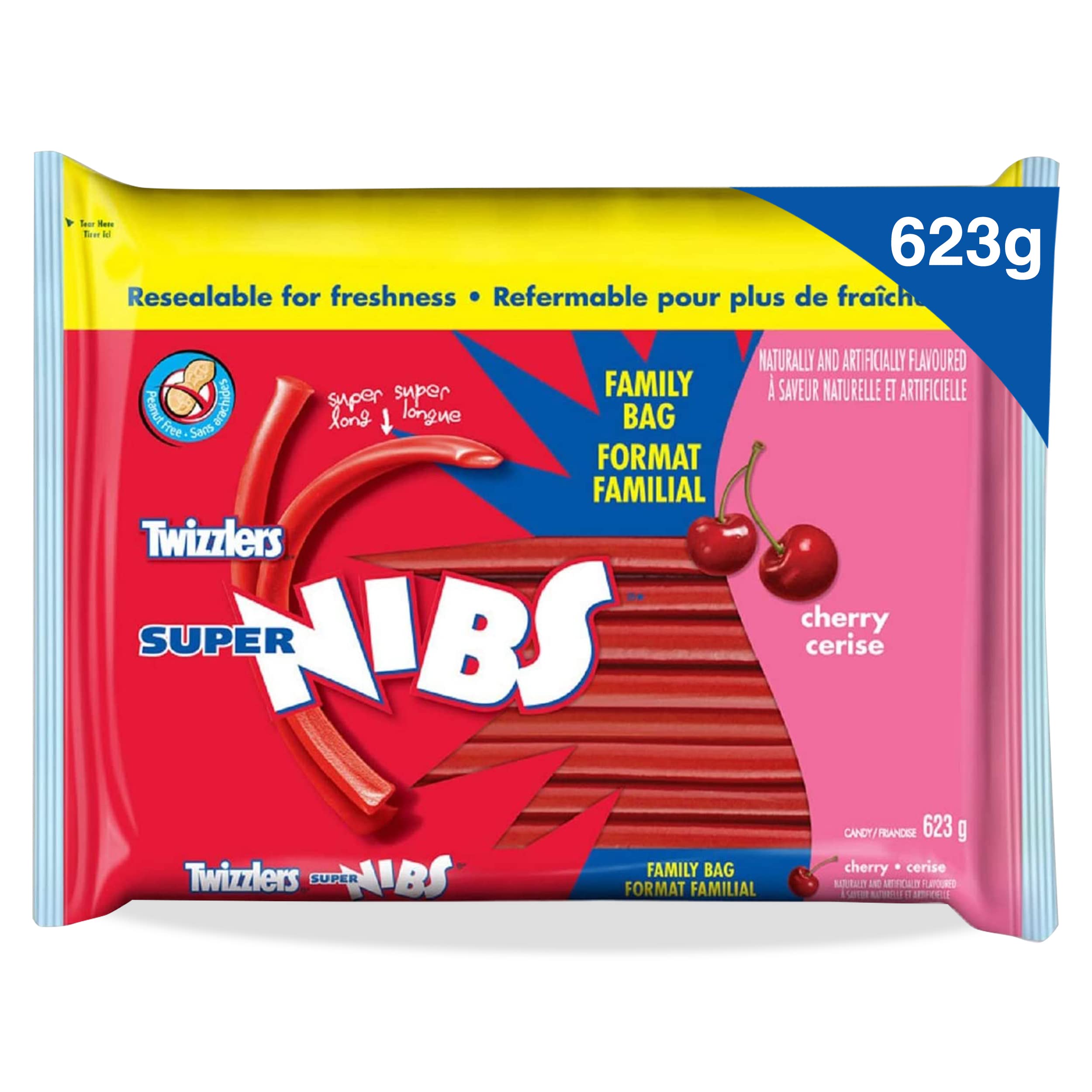 Twizzlers Super Nibs front packaging showing size and cherry appeal for sharing