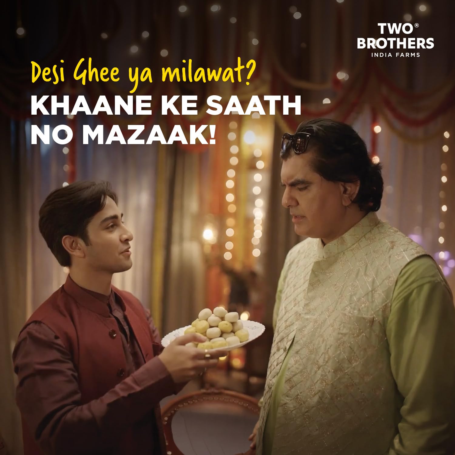 Two Brothers India Farms pouring ghee into a hot pan for high-heat cooking