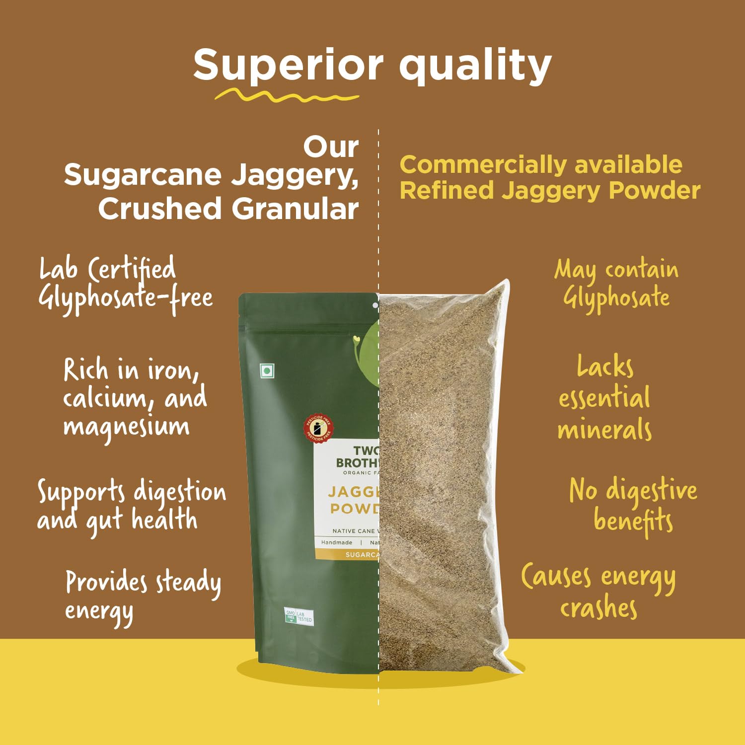 Two Brothers India Farms jaggery stirred into tea for smoother natural sweetness