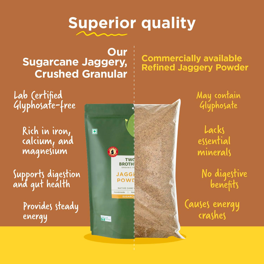Two Brothers India Farms jaggery stirred into tea for smoother natural sweetness