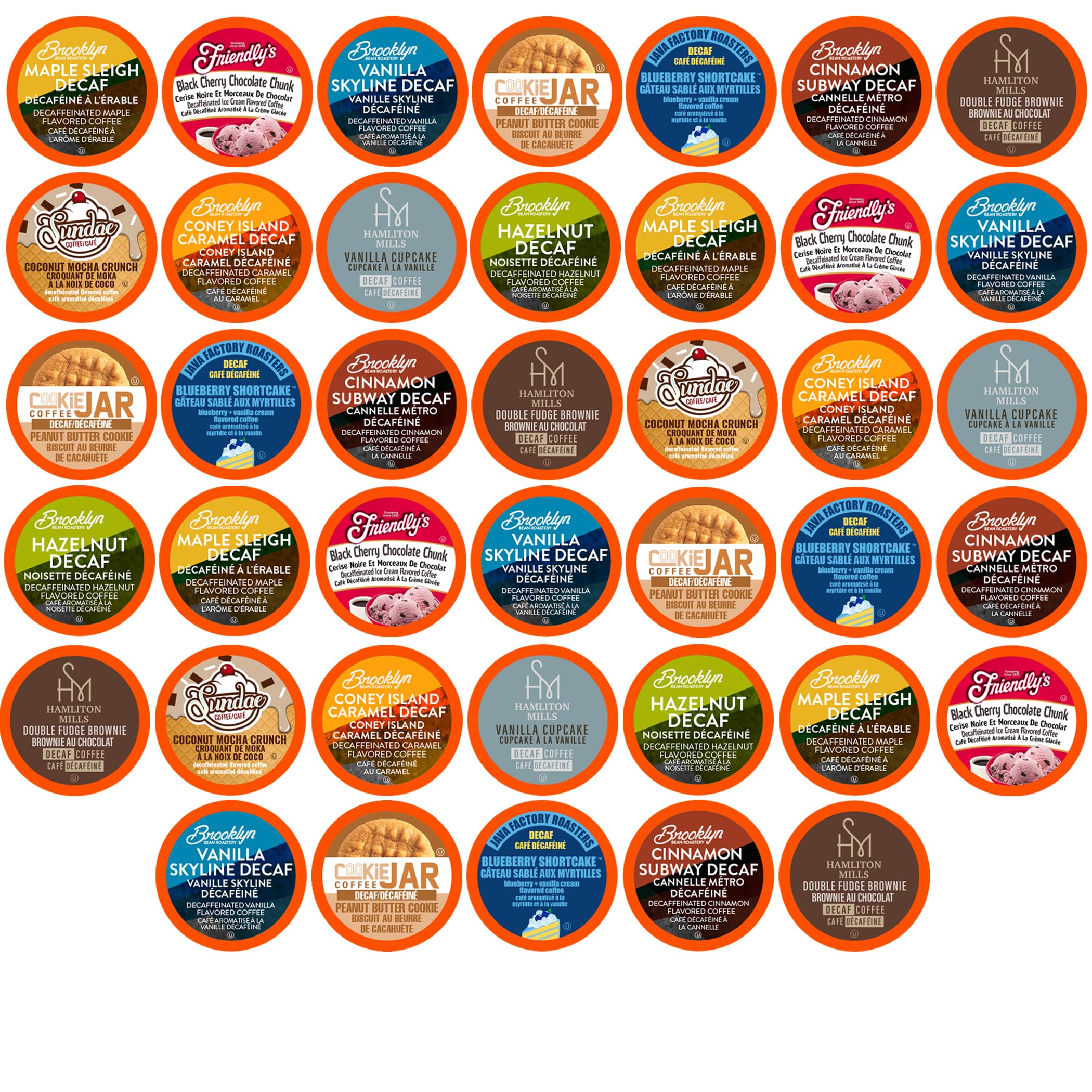 Two Rivers Coffee front packaging showing 40-count decaf variety, convenient sampling