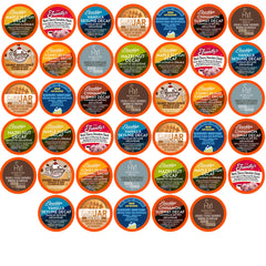 Two Rivers Coffee front packaging showing 40-count decaf variety, convenient sampling