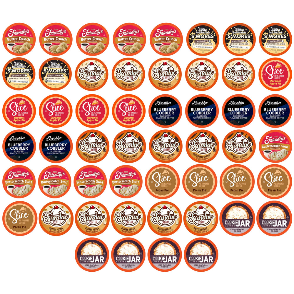 Two Rivers Coffee front packaging showing the 52-count assortment and variety benefits