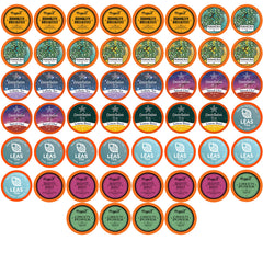 Two Rivers Coffee front packaging showing 52 tea pods and variety benefits