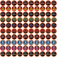 Two Rivers Coffee front packaging showing 100-count sampler and convenience