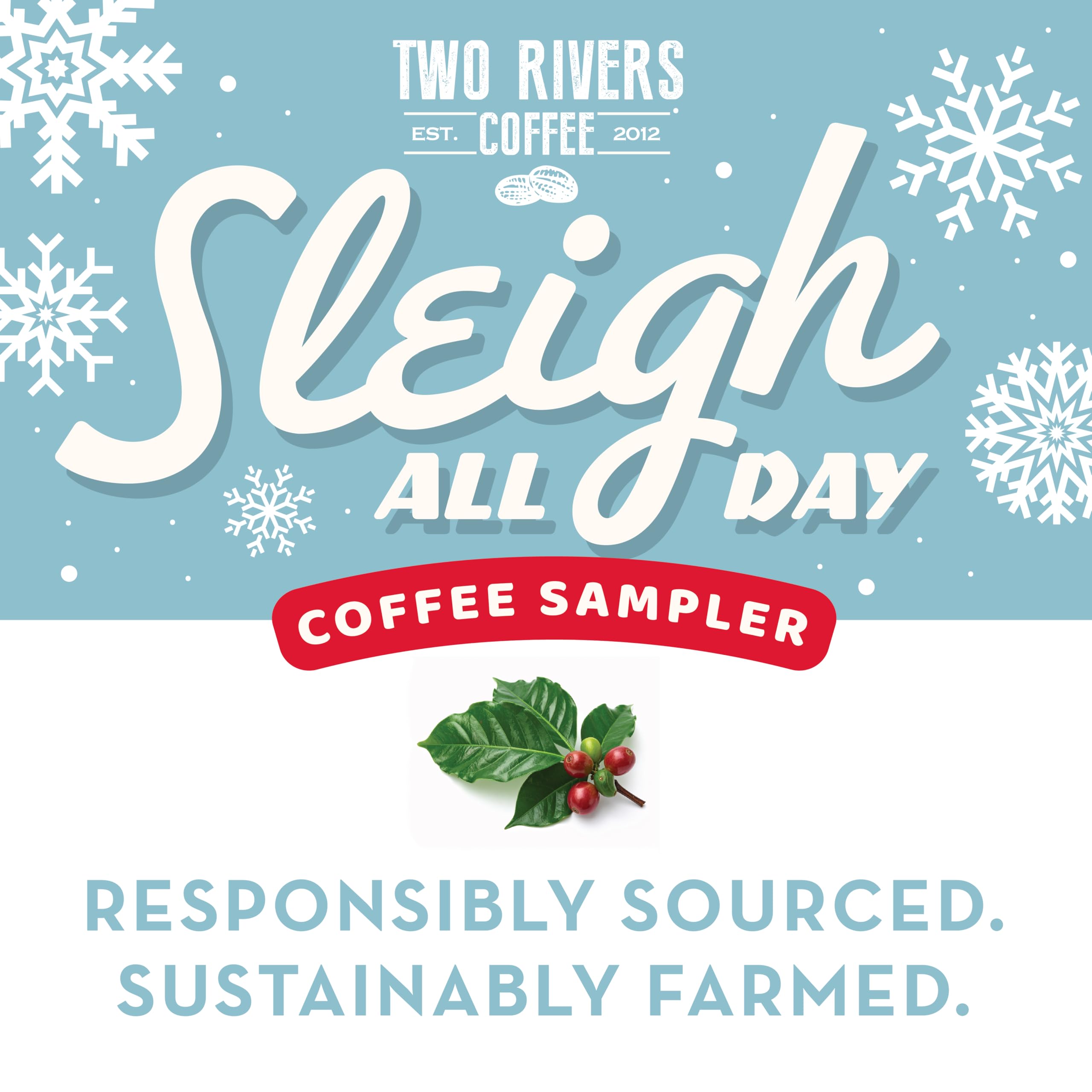 Two Rivers Coffee gift-ready box staged for holidays and giving