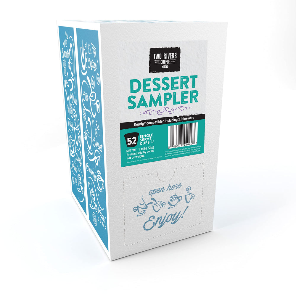 Two Rivers Coffee pod top label readable text for easy flavor selection benefit