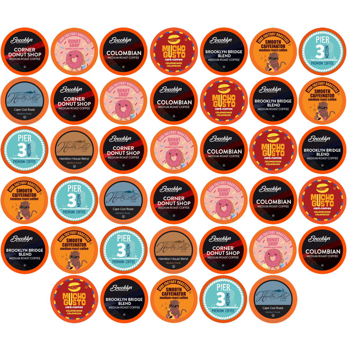 Two Rivers front packaging showing 40-count sampler and variety, promotes convenience