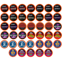 Two Rivers Coffee front packaging showing 40-count bold variety pack and convenience