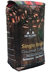 Two Volcanoes front packaging showing 1 lb bag and brand, highlighting freshness