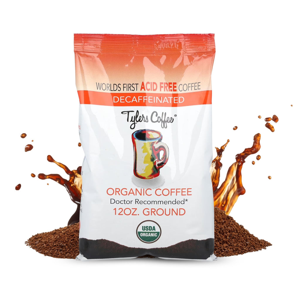 TYLERS COFFEE front packaging showing label and organic seal, highlights freshness