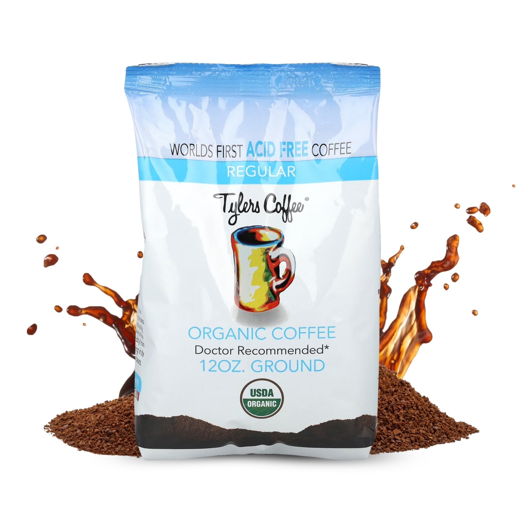 TYLERS COFFEE front packaging showing organic 2-pack, conveys freshness