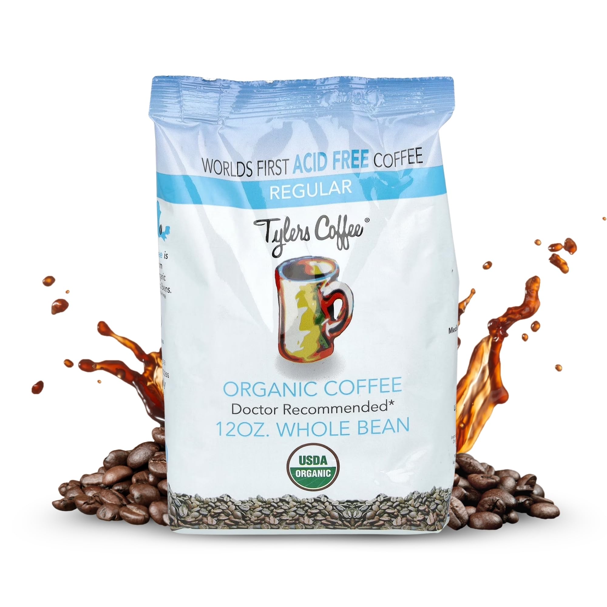 TYLERS COFFEE front packaging showing USDA Organic label and 12oz size, highlights quality