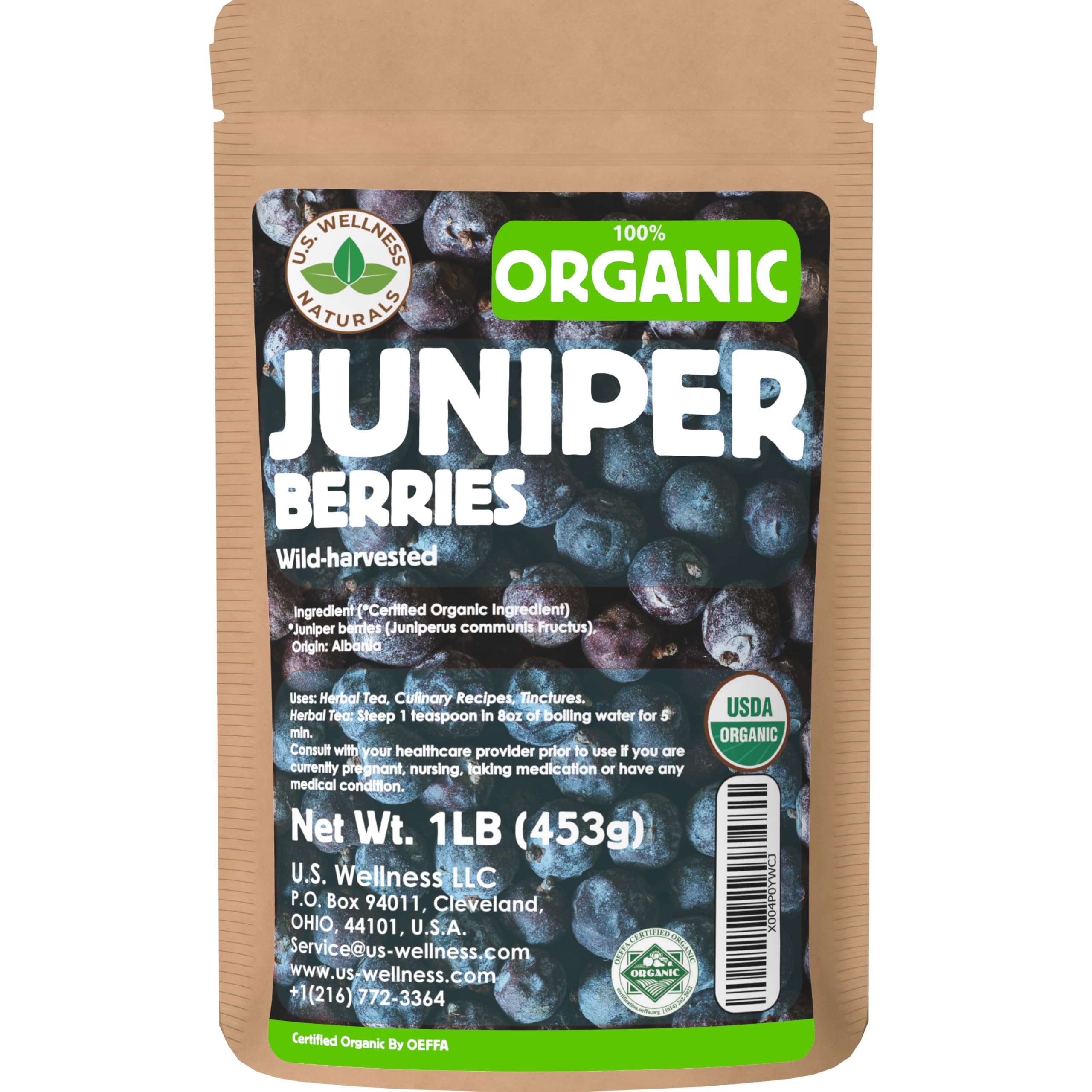 U.S. Wellness Naturals front pouch showing resealable packaging and organic label benefit