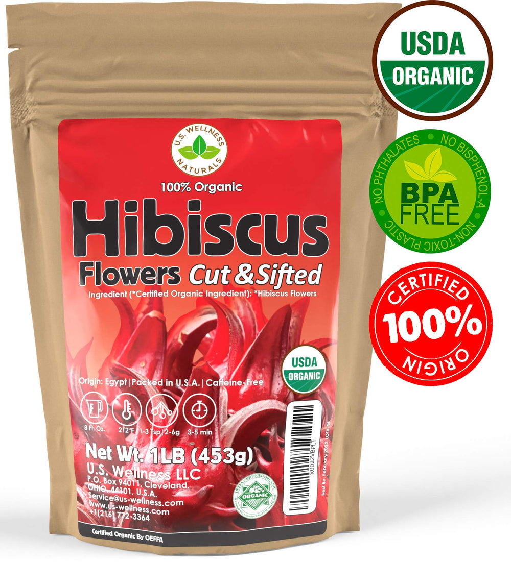 U.S. Wellness Naturals pitcher of iced hibiscus tea in a kitchen showing refreshment