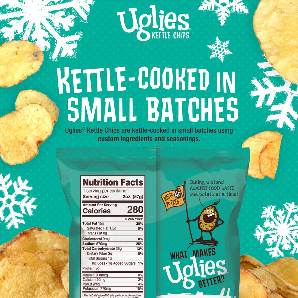 Uglies kettle chip close-up texture revealing crunchy ridges and thick cut for satisfying bite