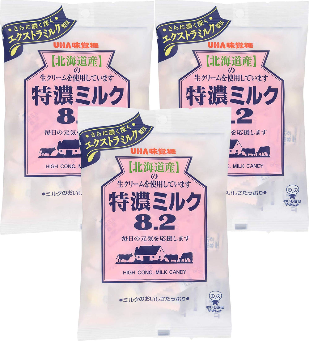 UHA Mikakutou front packaging showing three 3.7oz bags, clear product labeling and value pack benefit