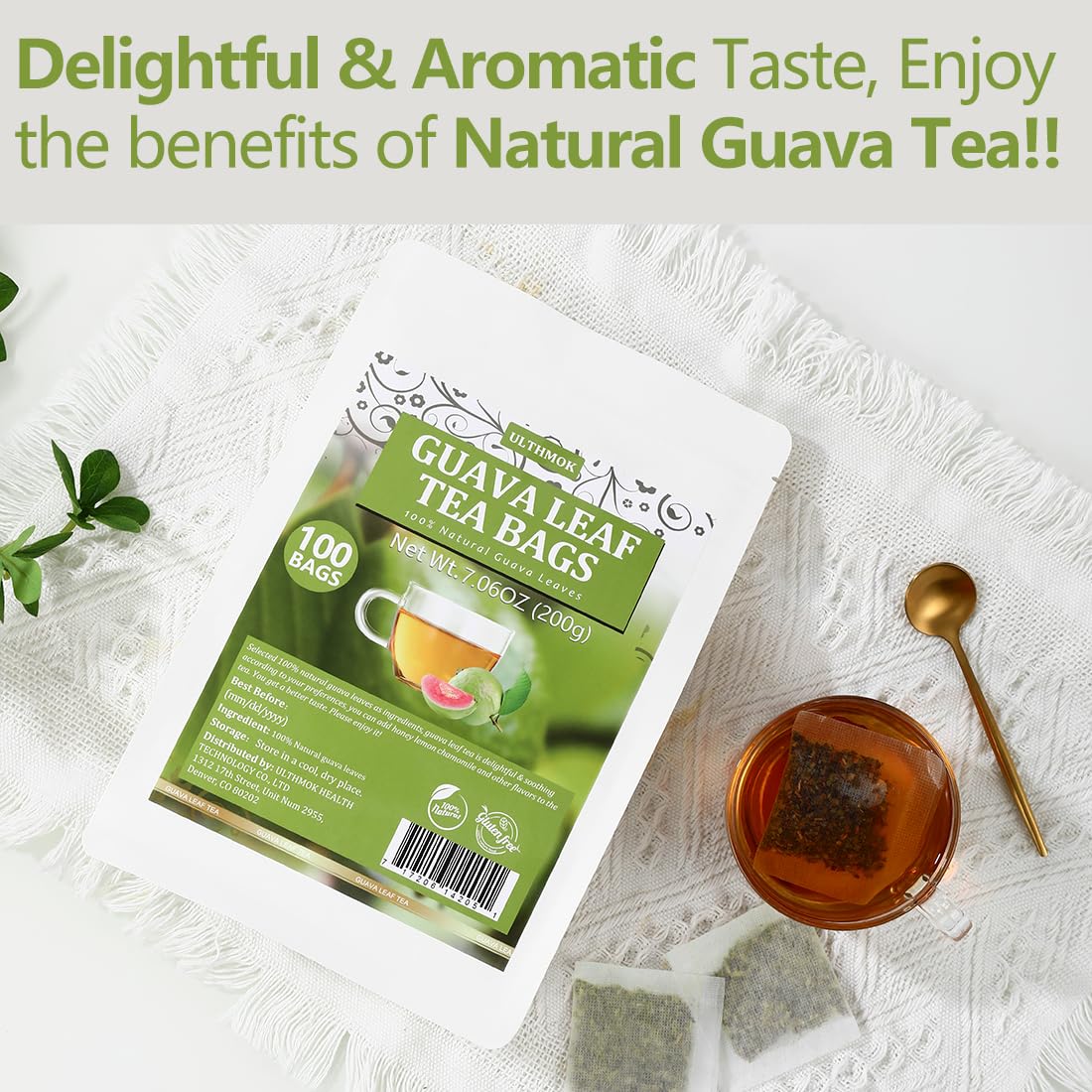 ULTHMOK iced guava leaf tea in glass showing refreshing cold-brew serving option